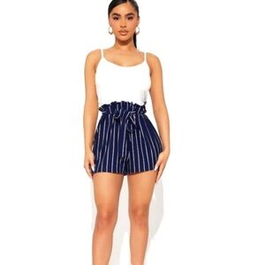 High-Waist Navy Striped Paperbag Shorts